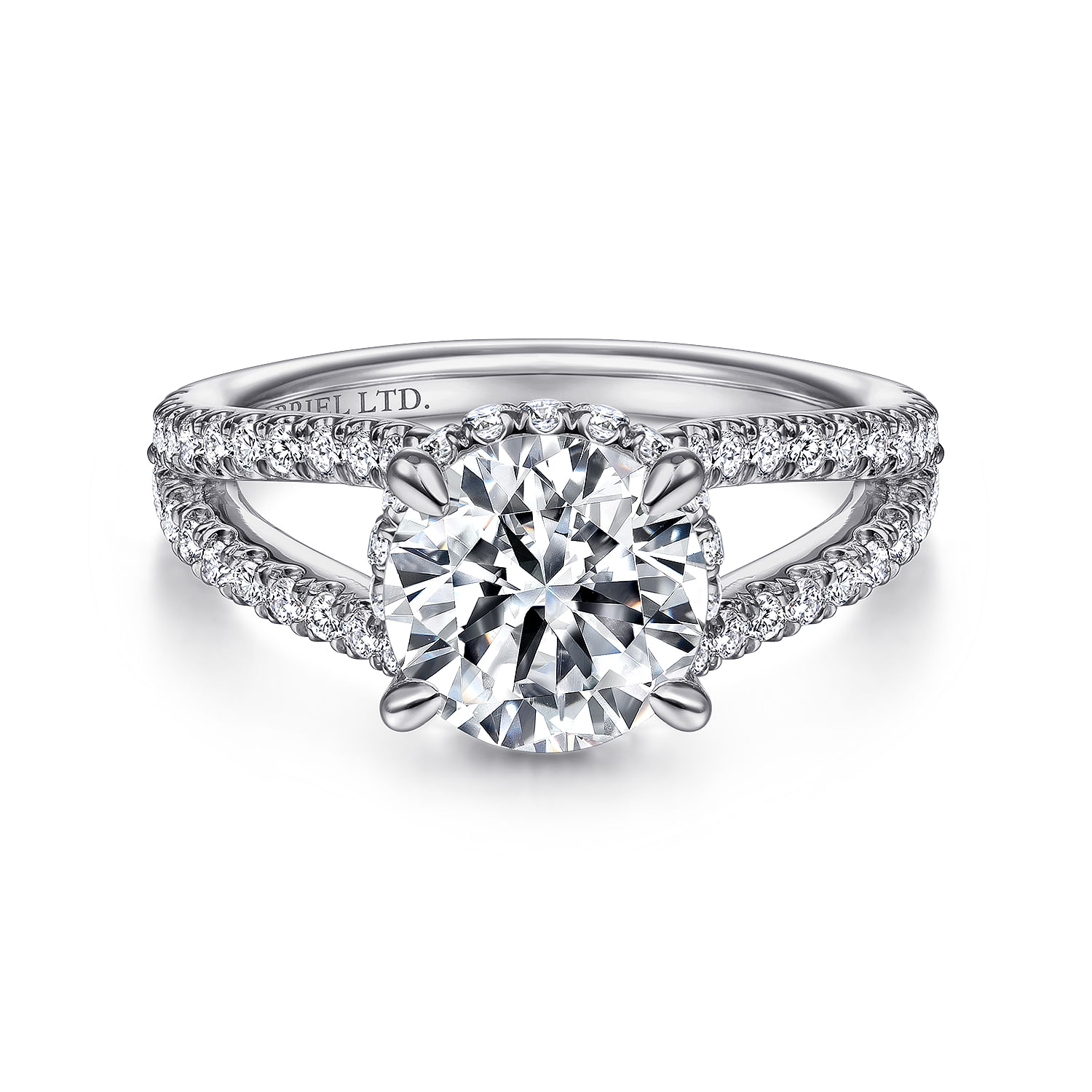 Dominga - 18K White Gold Round Split Shank Diamond Engagement Ring