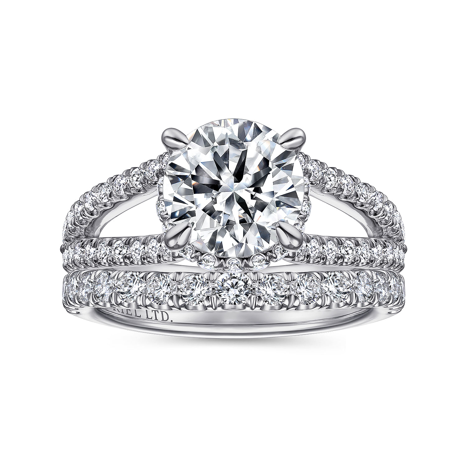 Dominga - 18K White Gold Round Split Shank Diamond Engagement Ring