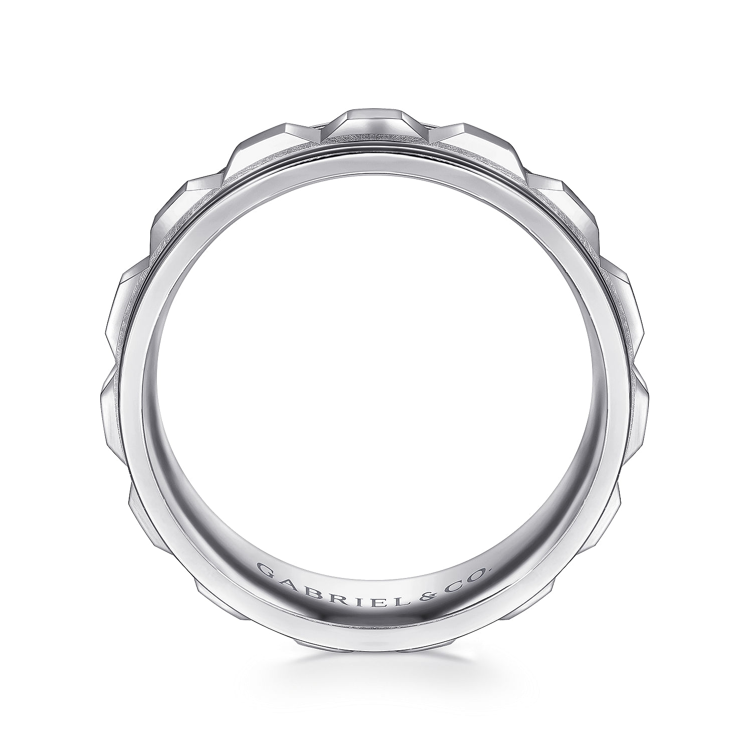 Dominick - 14K White Gold 8mm - Diamond Cut Inner Channel Rounded Edge Men's Wedding Band in High Polished Finish