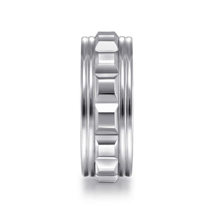 Dominick - 14K White Gold 8mm - Diamond Cut Inner Channel Rounded Edge Men's Wedding Band in High Polished Finish