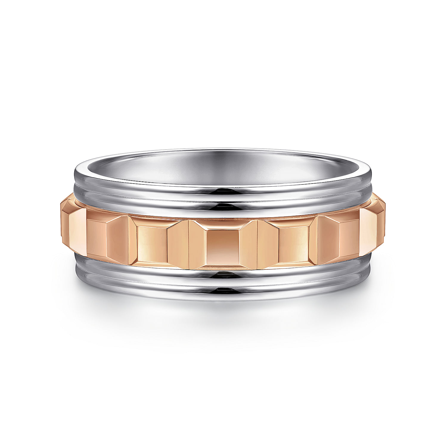 Dominick - 14K White-Rose Gold 8mm - Grommet Inlay Men's Two Tone Wedding Band