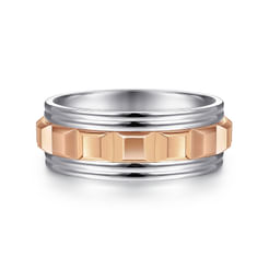 14K White-Rose Gold 8mm - Grommet Inlay Men's Two Tone Wedding Band