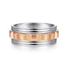 Dominick - 14K White-Rose Gold 8mm - Grommet Inlay Men's Two Tone Wedding Band