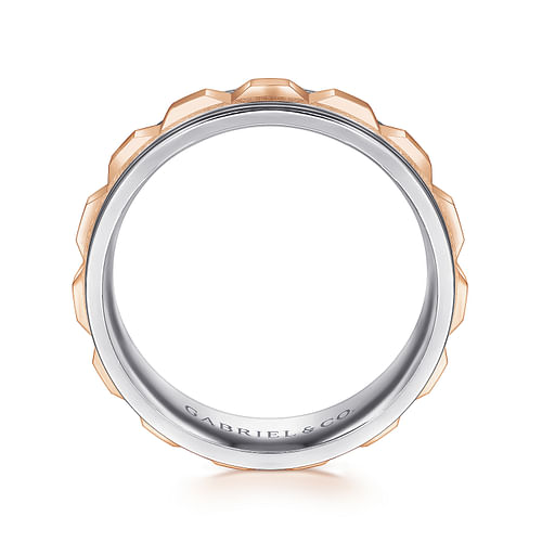 Dominick - 14K White-Rose Gold 8mm - Grommet Inlay Men's Two Tone Wedding Band - Shot 2