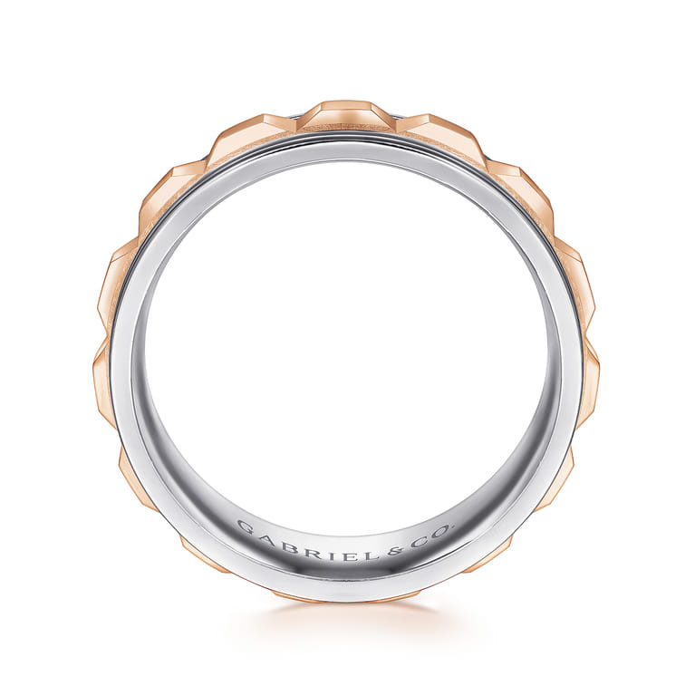Dominick - 14K White-Rose Gold 8mm - Grommet Inlay Men's Two Tone Wedding Band - Shot 2