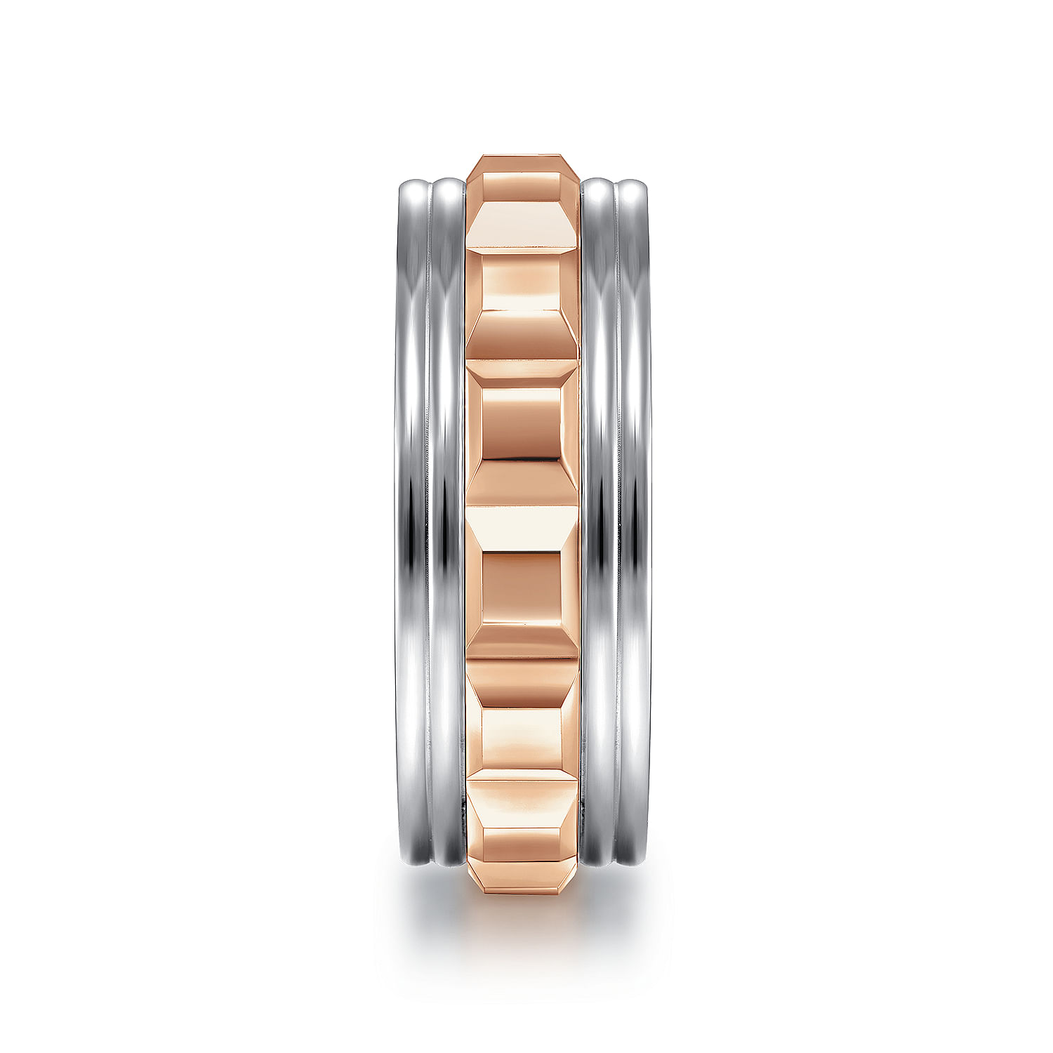 Dominick - 14K White-Rose Gold 8mm - Grommet Inlay Men's Two Tone Wedding Band