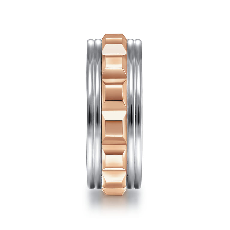 Dominick - 14K White-Rose Gold 8mm - Grommet Inlay Men's Two Tone Wedding Band - Shot 4