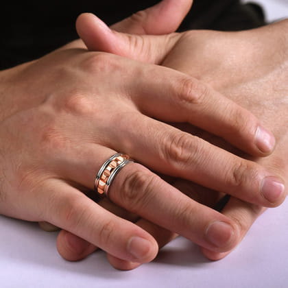 Dominick - 14K White-Rose Gold 8mm - Grommet Inlay Men's Two Tone Wedding Band