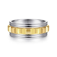 Dominick - 14K White-Yellow Gold 8mm - Grommet Inlay Men's Two Tone Wedding Band