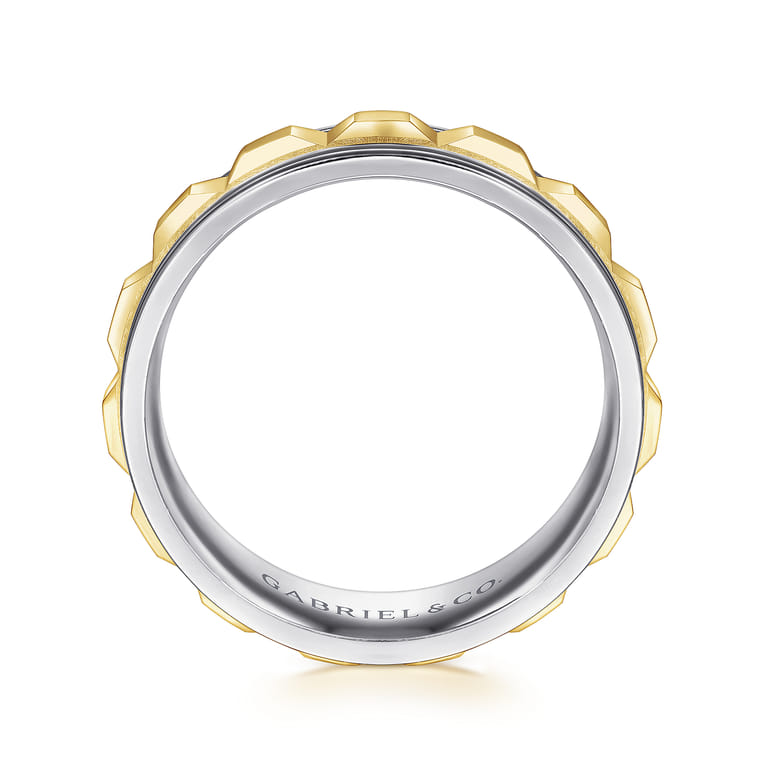 Dominick - 14K White-Yellow Gold 8mm - Grommet Inlay Men's Two Tone Wedding Band - Shot 2