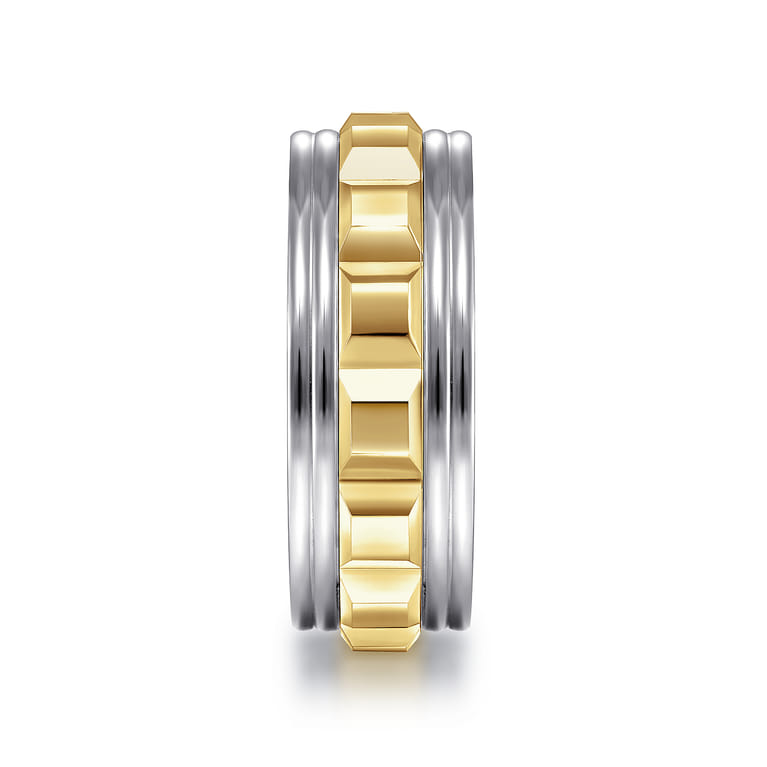 Dominick - 14K White-Yellow Gold 8mm - Grommet Inlay Men's Two Tone Wedding Band - Shot 4