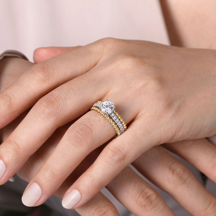 Dorian - 14K White-Yellow Gold Round Diamond Engagement Ring