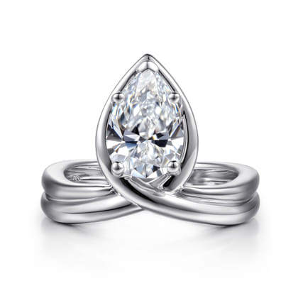 Dottie - 14K White Gold Bezel Prong Bypass Pear Shape Diamond Engagement Ring