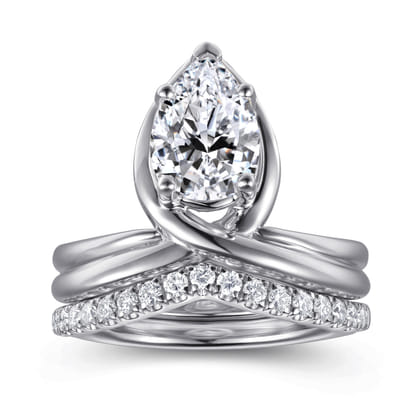 Dottie - 14K White Gold Bezel Prong Bypass Pear Shape Diamond Engagement Ring