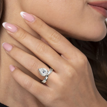 Dottie - 14K White Gold Bypass Pear Shape Diamond Engagement Ring