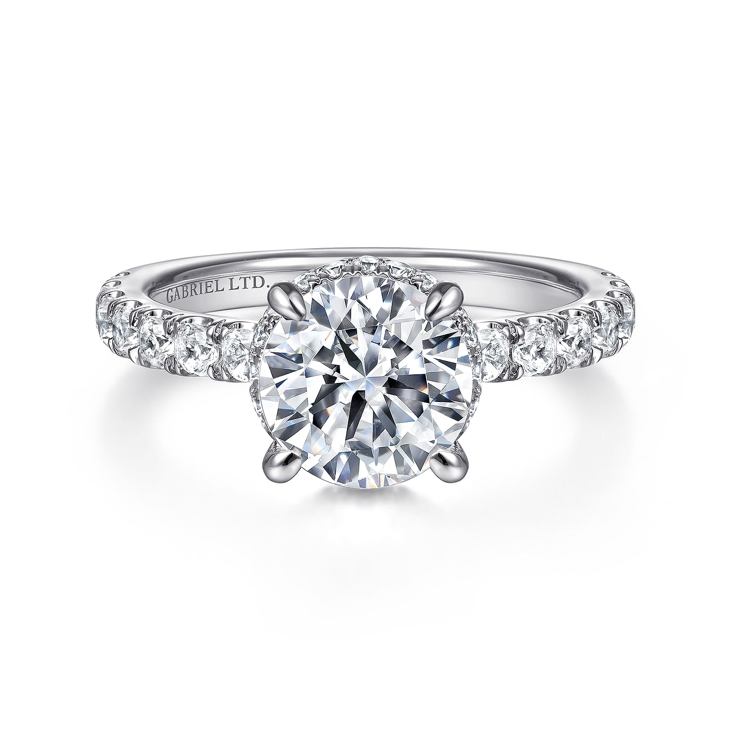 Dover - 18K White Gold Hidden Halo Round Diamond Engagement Ring