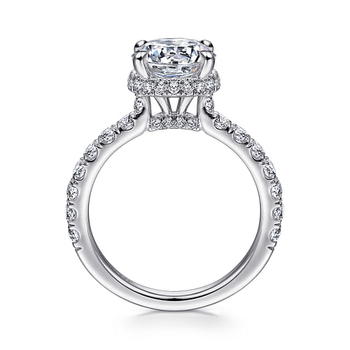 Dover - 18K White Gold Hidden Halo Round Diamond Engagement Ring - 0.78 ct - Shot 2