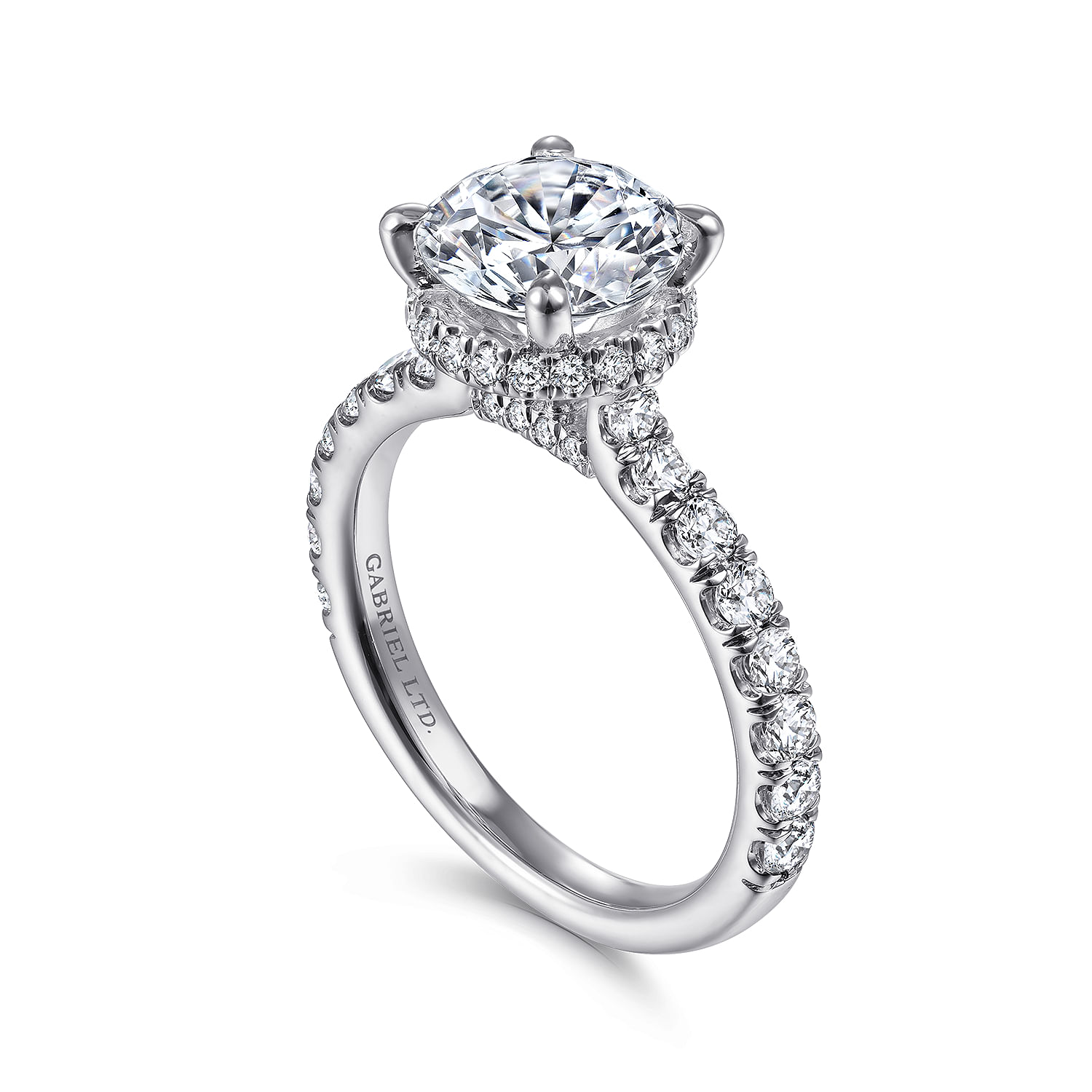 Dover - 18K White Gold Hidden Halo Round Diamond Engagement Ring