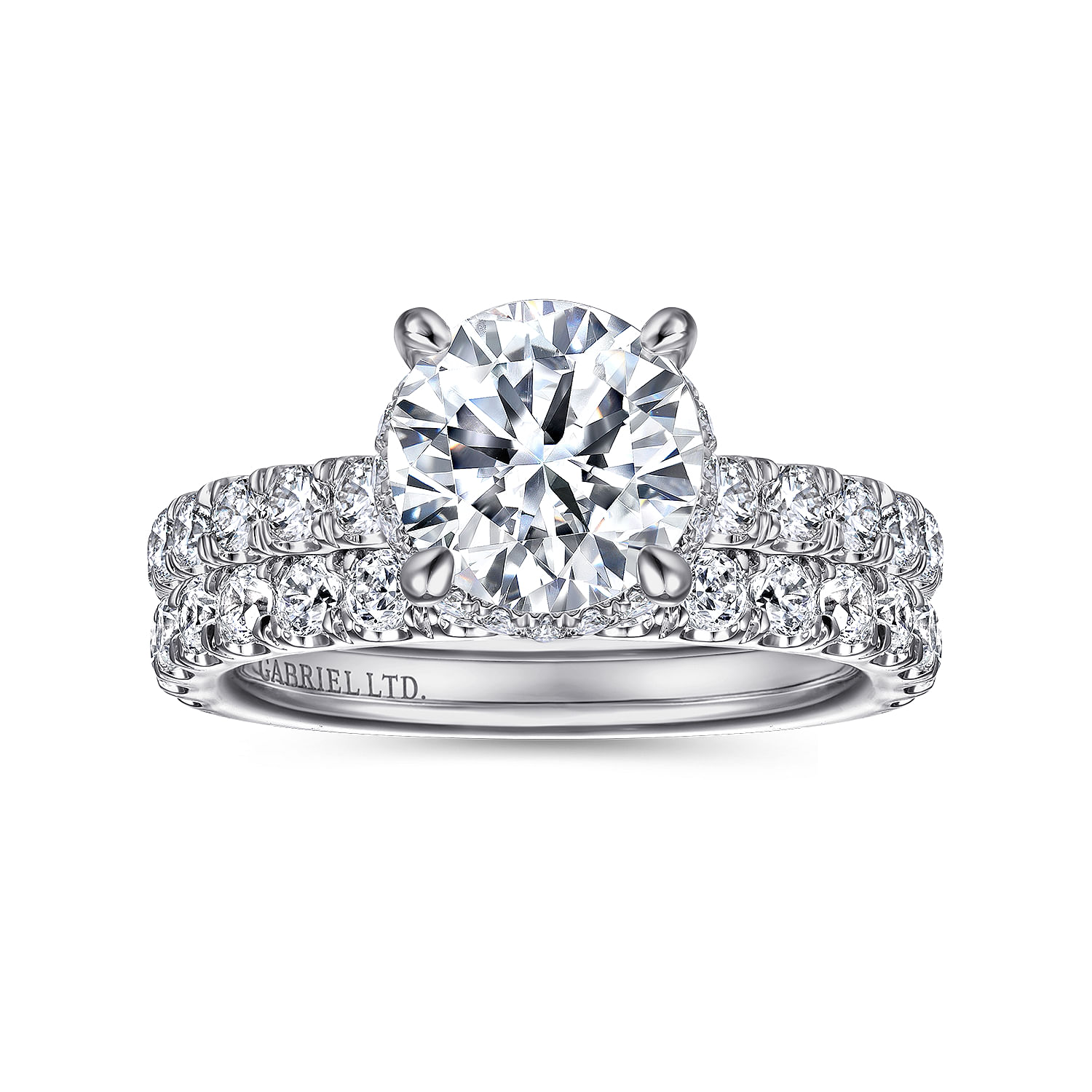 Dover - 18K White Gold Hidden Halo Round Diamond Engagement Ring