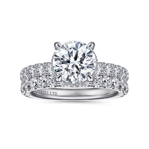 Dover - 18K White Gold Hidden Halo Round Diamond Engagement Ring - 0.78 ct - Shot 4