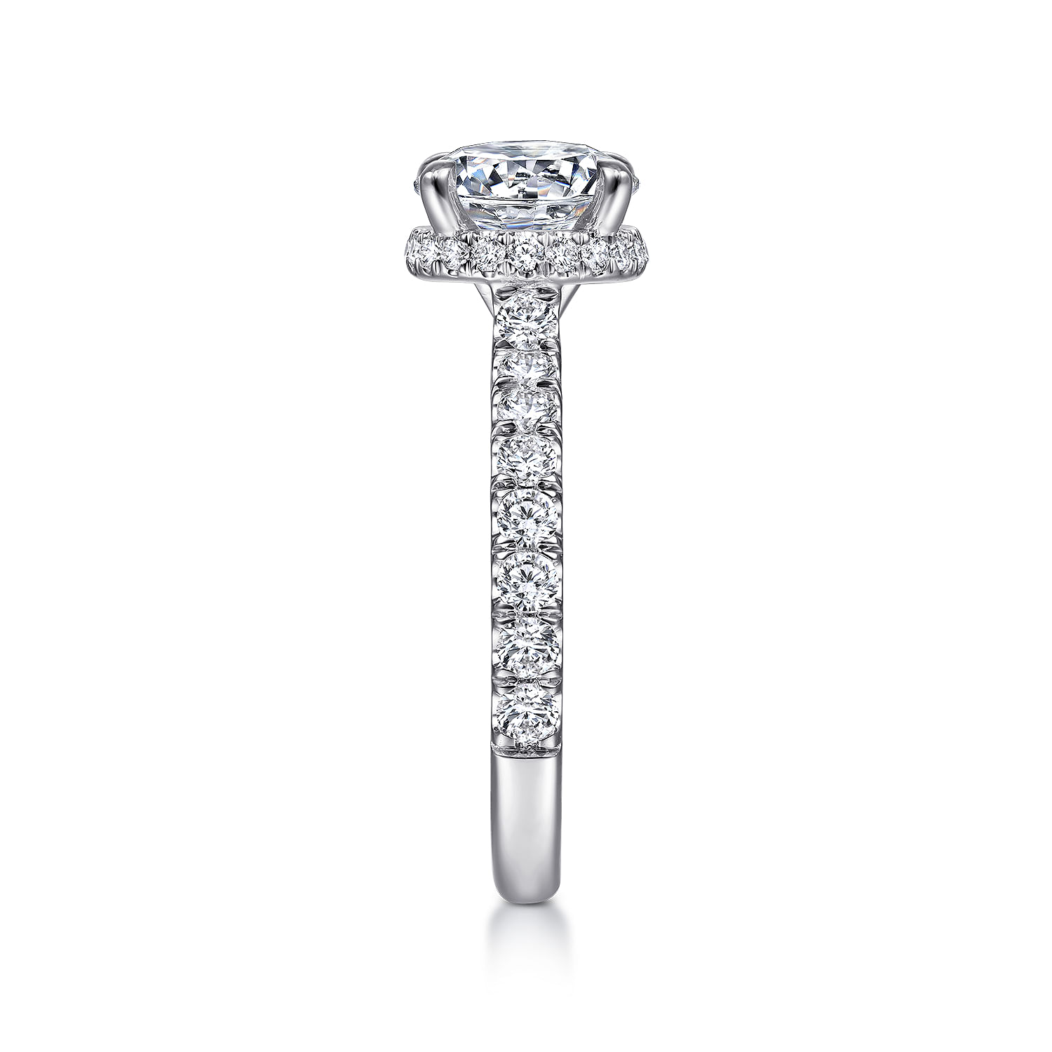 Dover - 18K White Gold Hidden Halo Round Diamond Engagement Ring