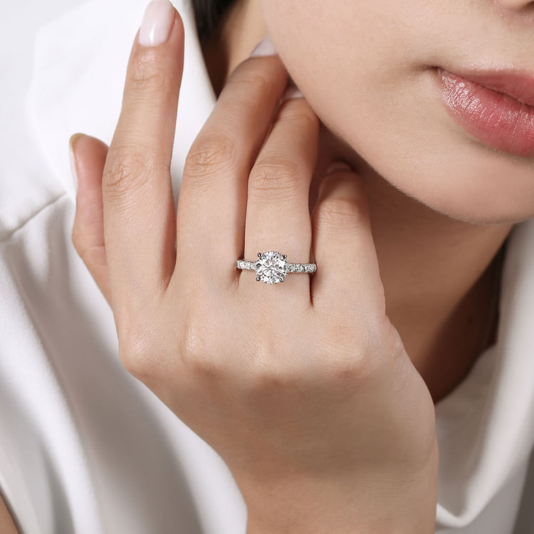 Dover - 18K White Gold Hidden Halo Round Diamond Engagement Ring