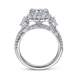 Draymond - 14K White Gold Cushion Three Stone Halo Diamond Engagement Ring