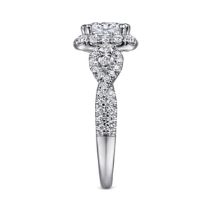 Draymond - 14K White Gold Cushion Three Stone Halo Diamond Engagement Ring