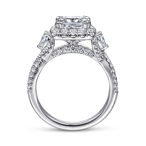 Draymond - Art Deco 14K White Gold Cushion Three Stone Halo Diamond Engagement Ring - 1.03 ct - Shot 2
