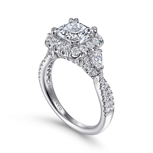 Draymond - Art Deco 14K White Gold Cushion Three Stone Halo Diamond Engagement Ring - 1.03 ct - Shot 3