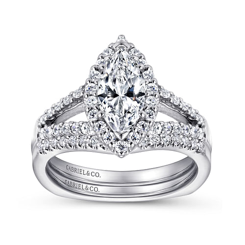 Drew - 14K White Gold Marquise Halo Diamond Engagement Ring - 0.38 ct - Shot 4