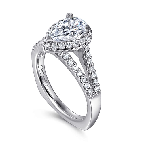 Drew - 14K White Gold Pear Shape Halo Diamond Engagement Ring - 0.37 ct - Shot 3