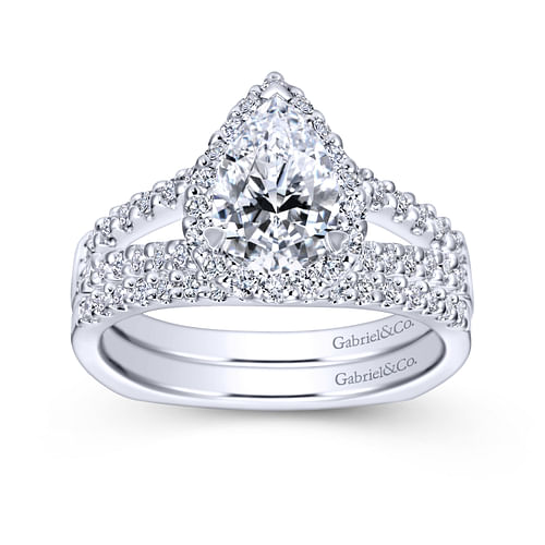 Drew - 14K White Gold Pear Shape Halo Diamond Engagement Ring - 0.37 ct - Shot 4