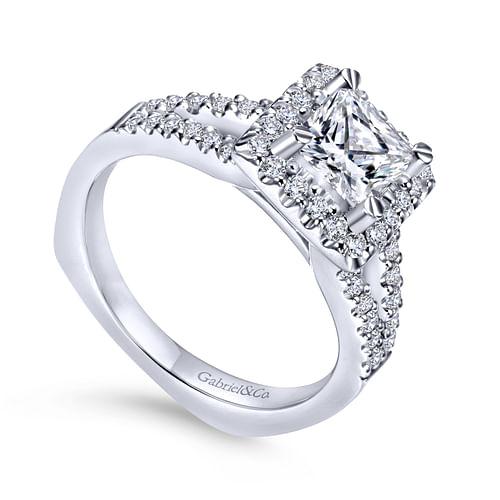 Drew - 14K White Gold Princess Halo Diamond Engagement Ring - 0.42 ct - Shot 3