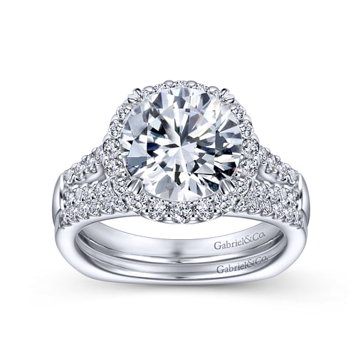 Drew - 14K White Gold Round Halo Diamond Engagement Ring - 0.81 ct - Shot 4