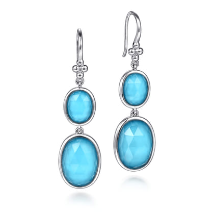 Drop Earrings 925 Sterling Silver Rock Crystal and Turquoise