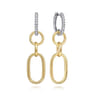 Drop Earrings Huggie 14K White and Yellow Gold Diamond 0.35ct - 0.35 ct