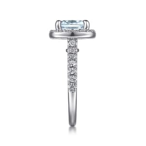 Dua - 14K White Gold Cushion Halo Round Aquamarine and Diamond Engagement Ring