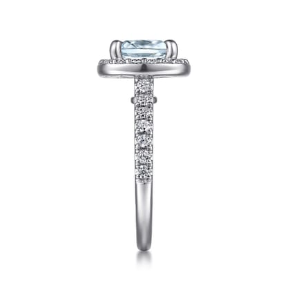 Dua - 14K White Gold Cushion Halo Round Aquamarine and Diamond Engagement Ring