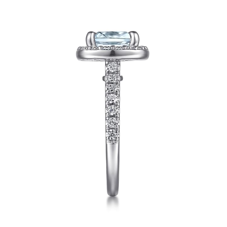 Dua - 14K White Gold Cushion Halo Round Aquamarine and Diamond Engagement Ring