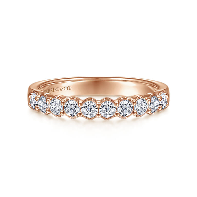 Straight Wedding Ring in 14k Rose Gold with Round Natural Diamond at Gabriel & Co. - Shot 1