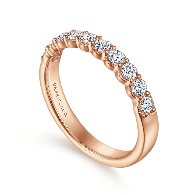 Straight Wedding Ring in 14k Rose Gold with Round Natural Diamond at Gabriel & Co. - Shot 3