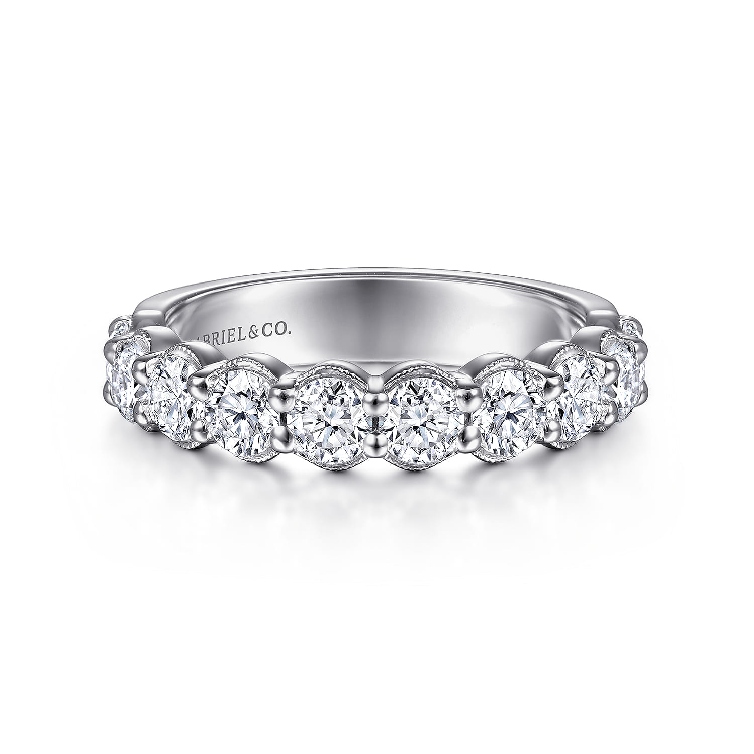 Straight Wedding Ring in 14k White Gold with Round Natural Diamond at Gabriel & Co. - Shot 1