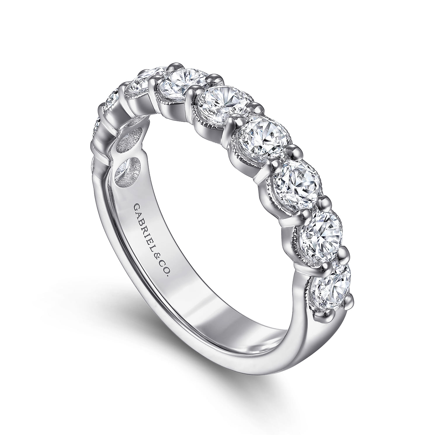 Straight Wedding Ring in 14k White Gold with Round Natural Diamond at Gabriel & Co. - Shot 3