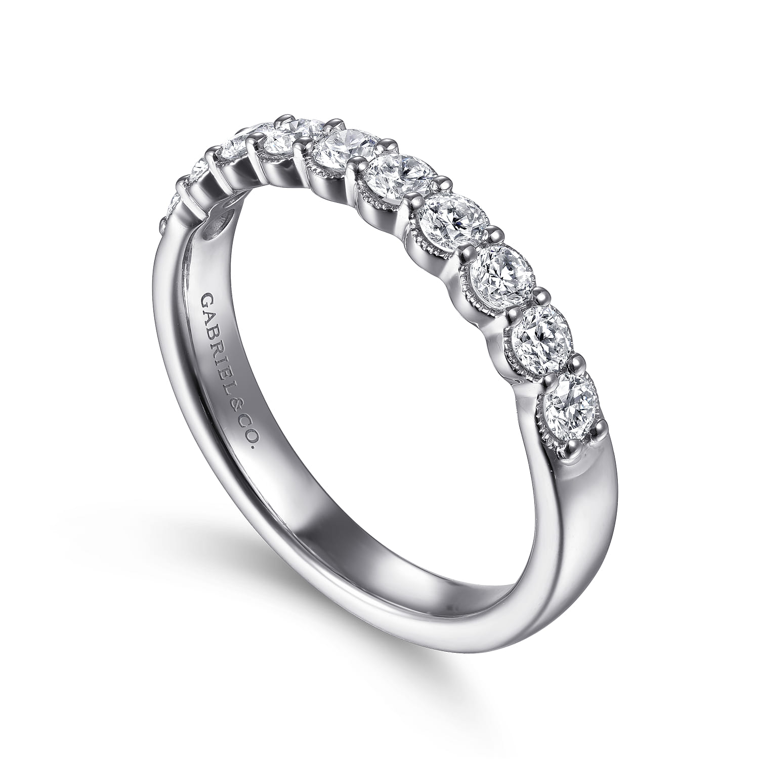 Straight Wedding Ring in 14k White Gold with Round Natural Diamond at Gabriel & Co. - Shot 3
