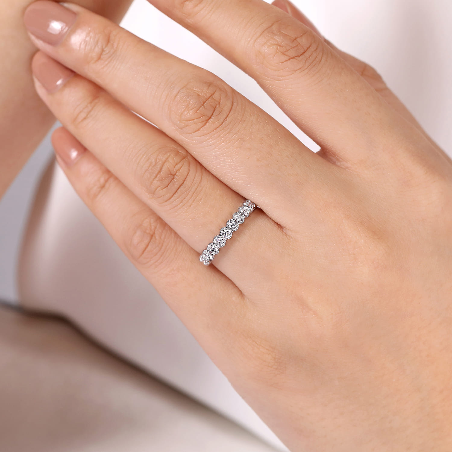 Straight Wedding Ring in 14k White Gold with Round Natural Diamond at Gabriel & Co. - Shot 5