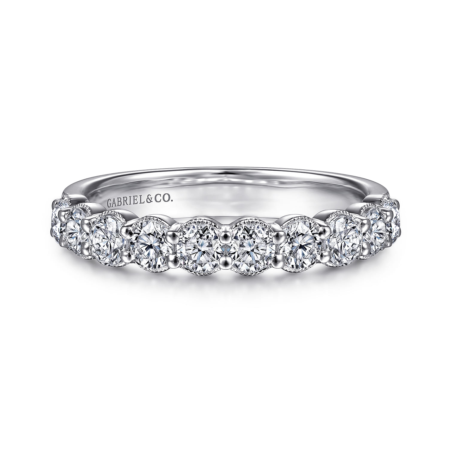 Straight Wedding Ring in 14k White Gold with Round Natural Diamond at Gabriel & Co. - Shot 1