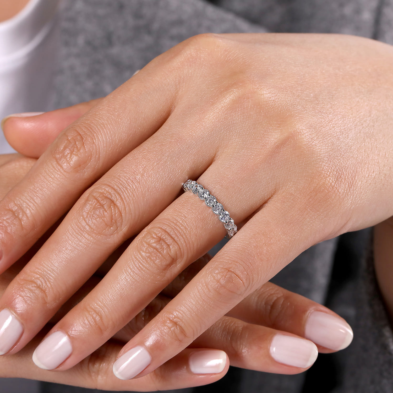 Straight Wedding Ring in 14k White Gold with Round Natural Diamond at Gabriel & Co. - Shot 5