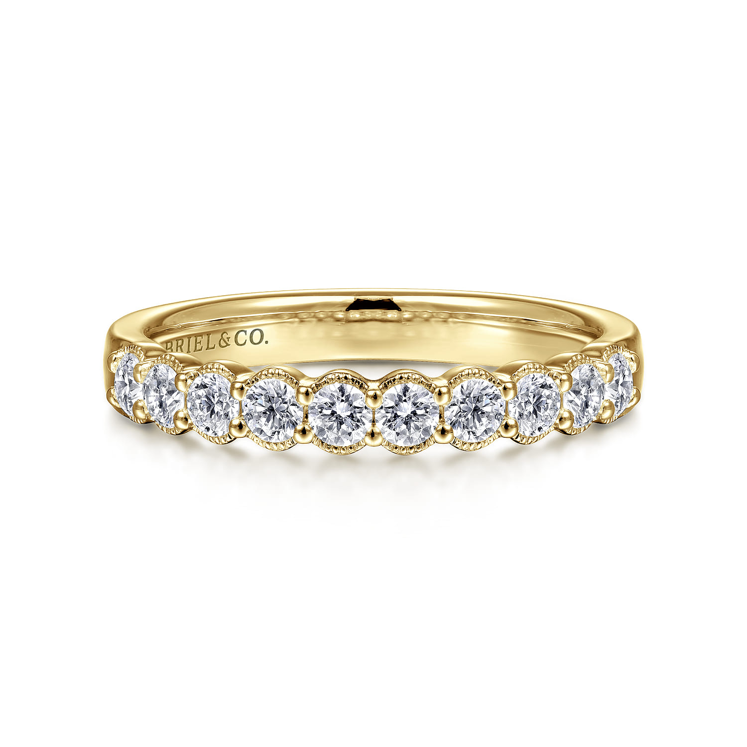 Straight Wedding Ring in 14k Yellow Gold with Round Natural Diamond at Gabriel & Co. - Shot 1