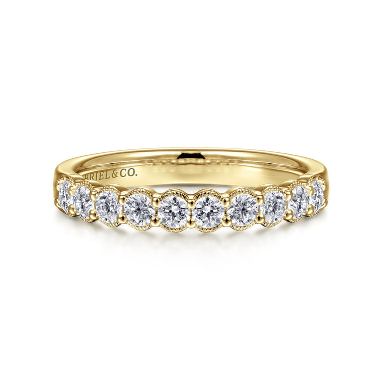 Straight Wedding Ring in 14k Yellow Gold with Round Natural Diamond at Gabriel & Co. - Shot 1